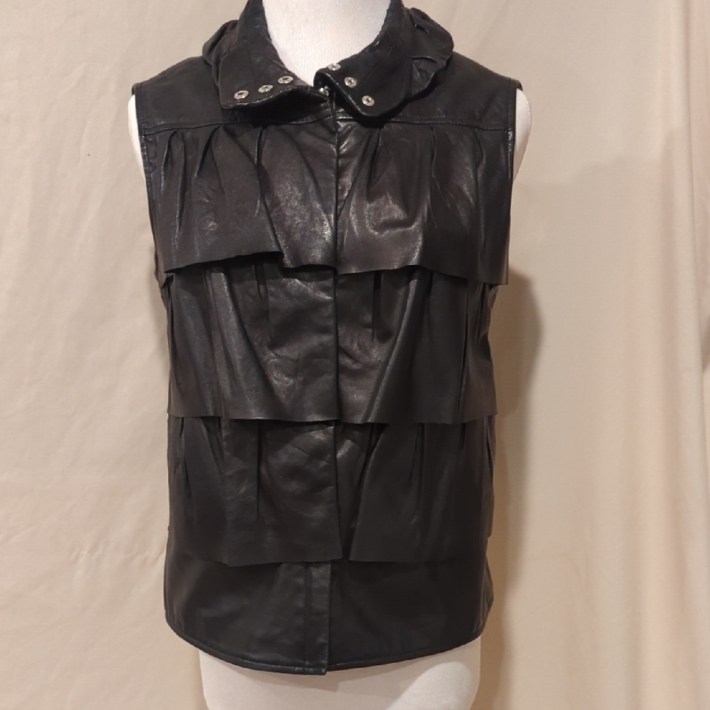 Diane Von Furstenberg Black Lambskin Leather Vest